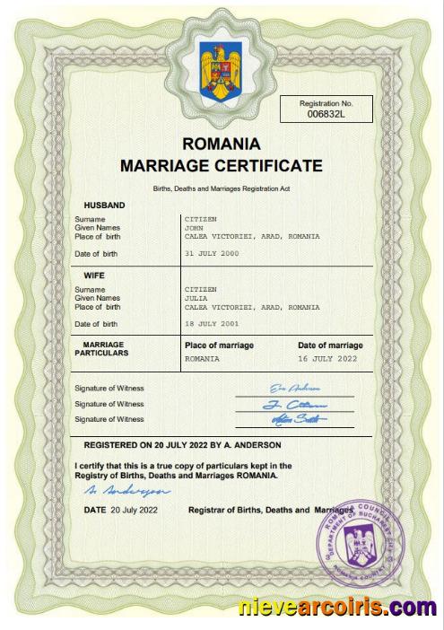 Romania marriage certificate